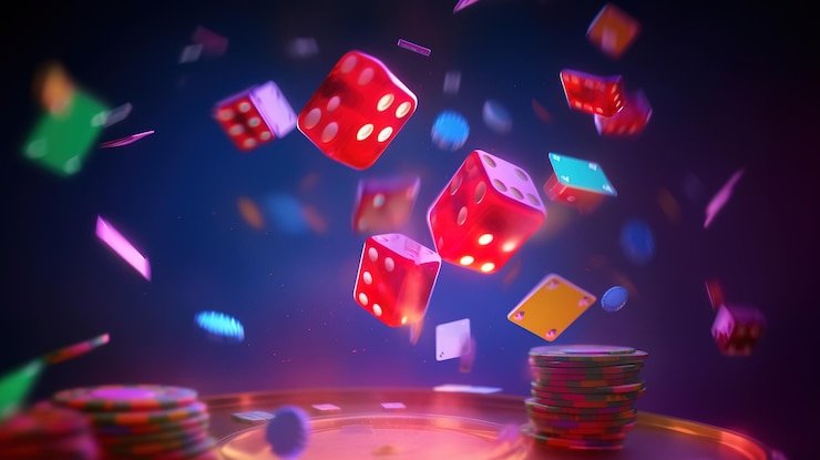 Tangan memegang kartu blackjack dan koin casino di latar belakang gelap